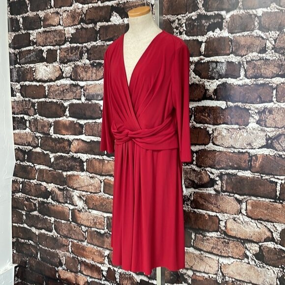 Evan Picone Chic Peek Dress NWT Long Sleeve V-Neck A-Line Red Size 16 - Picture 7 of 15